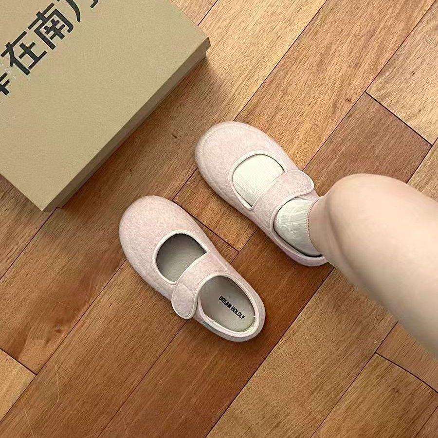 New ugly cute Mary Jane shoes women's Velcro flat bottom round head soft sole simple single shoes