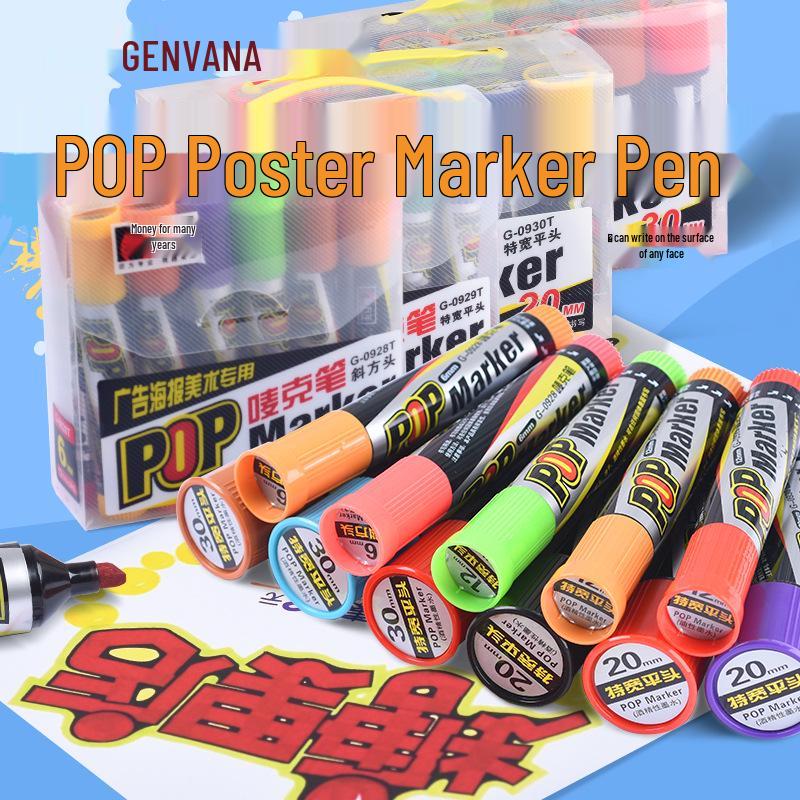Jin Wannian POP 12-Color 6mm Chisel Tip Marker Set for Posters and Ads