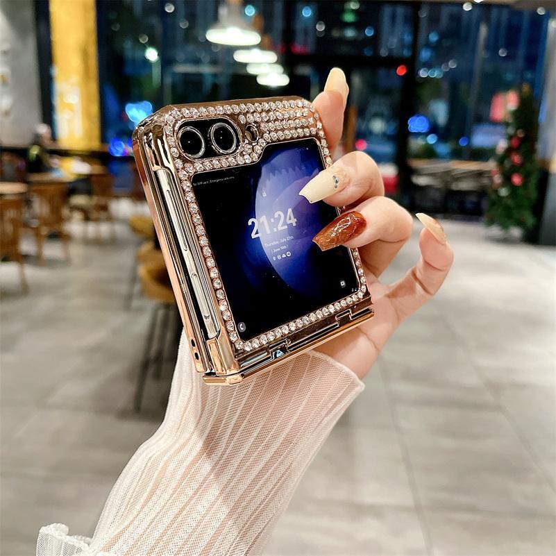 Shiny Rhinestone Glitter Galvanized Hinged Phone Case For Samsung Z Flip 7 FE Galaxy Z Flip 6 5 4 Slim Bling Protection Cover