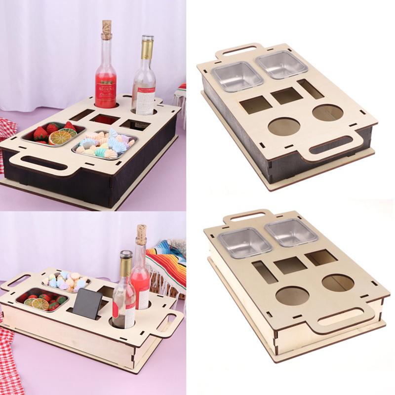 Organizér na gaučový barový stolek na odkládací stolky konferenční stolek gaučový bar dřevěný jako dárky k pivu pro muže podnos na pohovku se dvěma miskami na svačinu