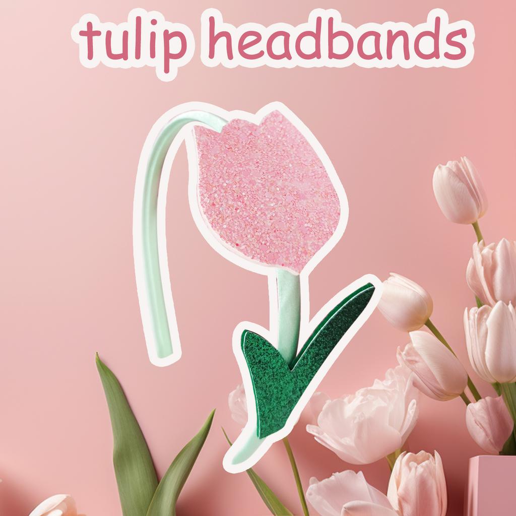 Glitter Flower Headbands Sweet Tulip Hairband Children Head Bands For Girls Sequin Printed Heart Headband Kids Hair Piece