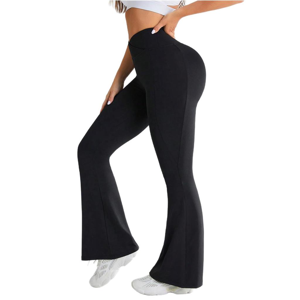 European and American Popular V-waist Cross Long Yoga Pants High-intensity Training Horn Outdoor Sports Fitness Wide-leg Pants