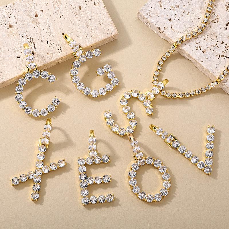 26 English Letter Pendant Hip Hop Full Diamond Women s Necklace Jewelry Silver Set-P