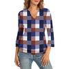 Women's 3/4 Sleeve Top Neck Hem V,Neck Summer Casual ,Shirt Plaid Printed Top