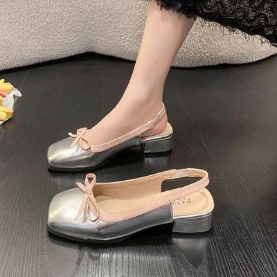 Été Nouvelles Sandales Baotou pour Femmes Bout Carré Chaussures Bateau Décontractées pour Femmes Ballerines pour Femmes Noeud Confortables Sandales à Bout Ouvert