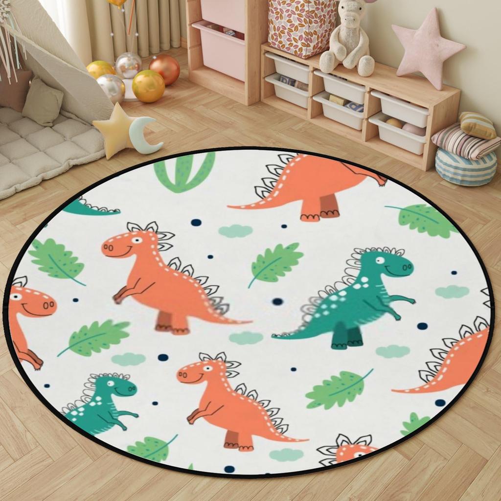 Cartoon Dinosaur Round Carpet Cute Dino Circle Rug for Living Room Playroom Office Laundry Decor Non-slip Comfort Play Yoga Mat