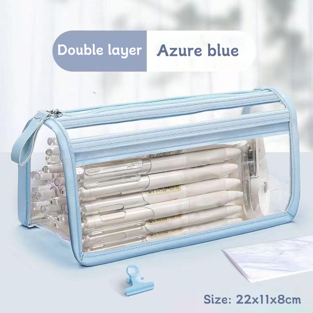 Transparent Double-layer Pencil Case Ins Triangular PVC Zipper Storage Bag Portable Waterproof Stationery School Office Supplies