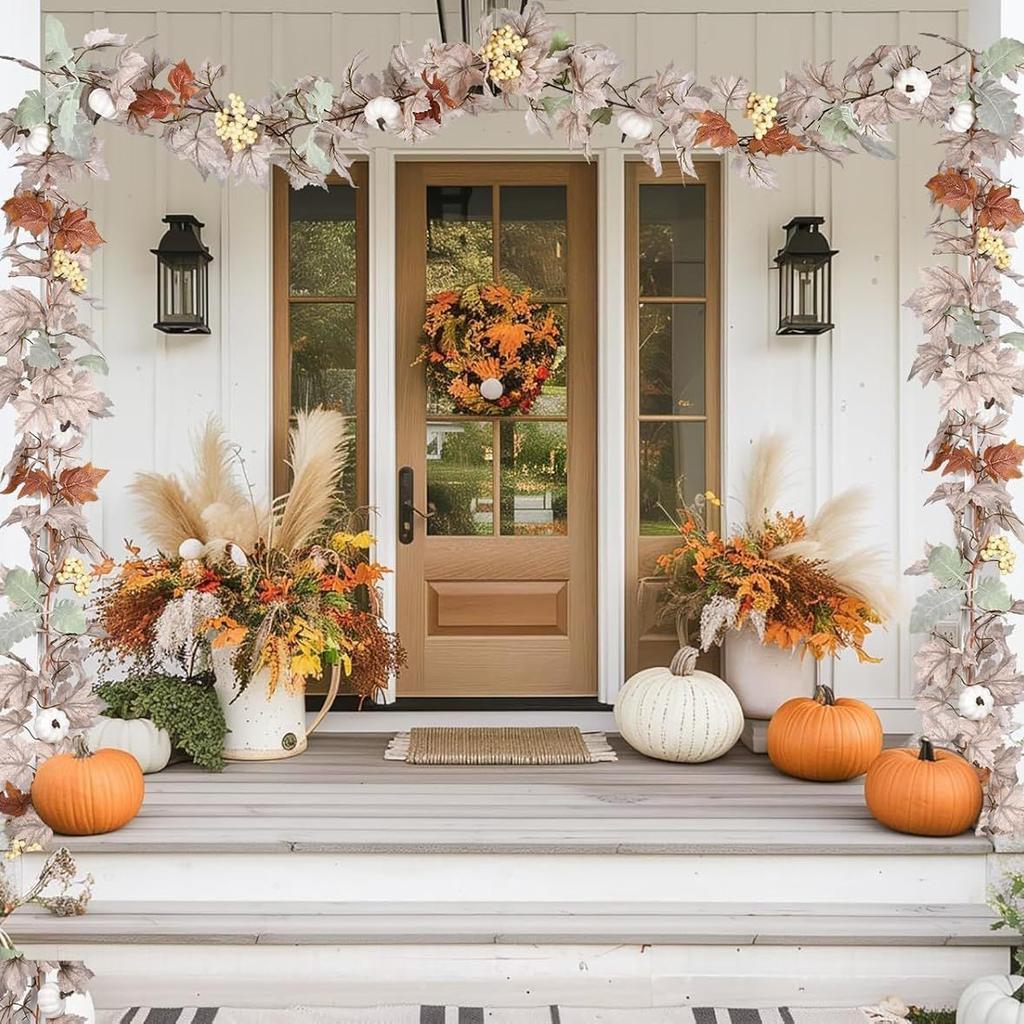 Autumn White Pumpkin Maple Leaf Vine Thanksgiving Harvest Festival Halloween Simulation Maple Leaf Vine