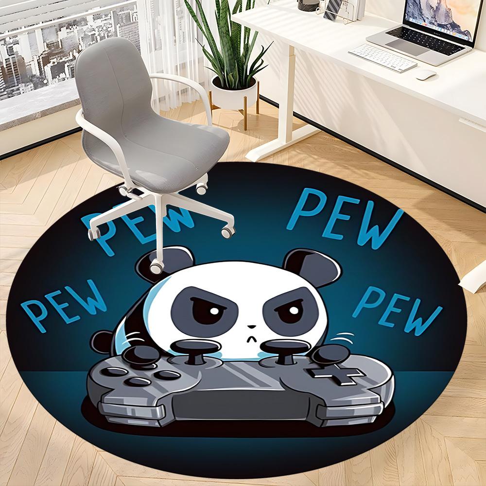 1pc Panda Gaming Office Round Area Rug, Indoor Mat Suitable For Office, Under Office Chairs Bedroom Living Room Home Decor, Room Deco