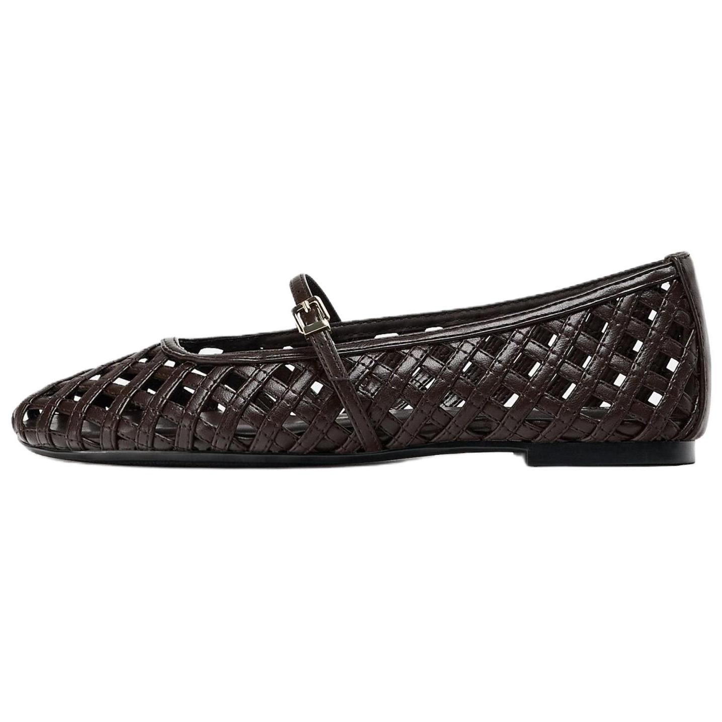 ZARA Woven Mary Jane Flats Brown Womens 13554510700 36