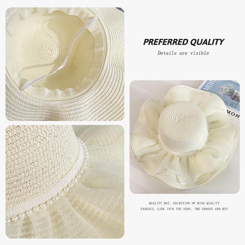 Mesh Straw Hat Women's Summereasiest for Match Outdoor Seaside Travel Vacation Sunscreen Sun Hat Big Brim Fisherman Hat