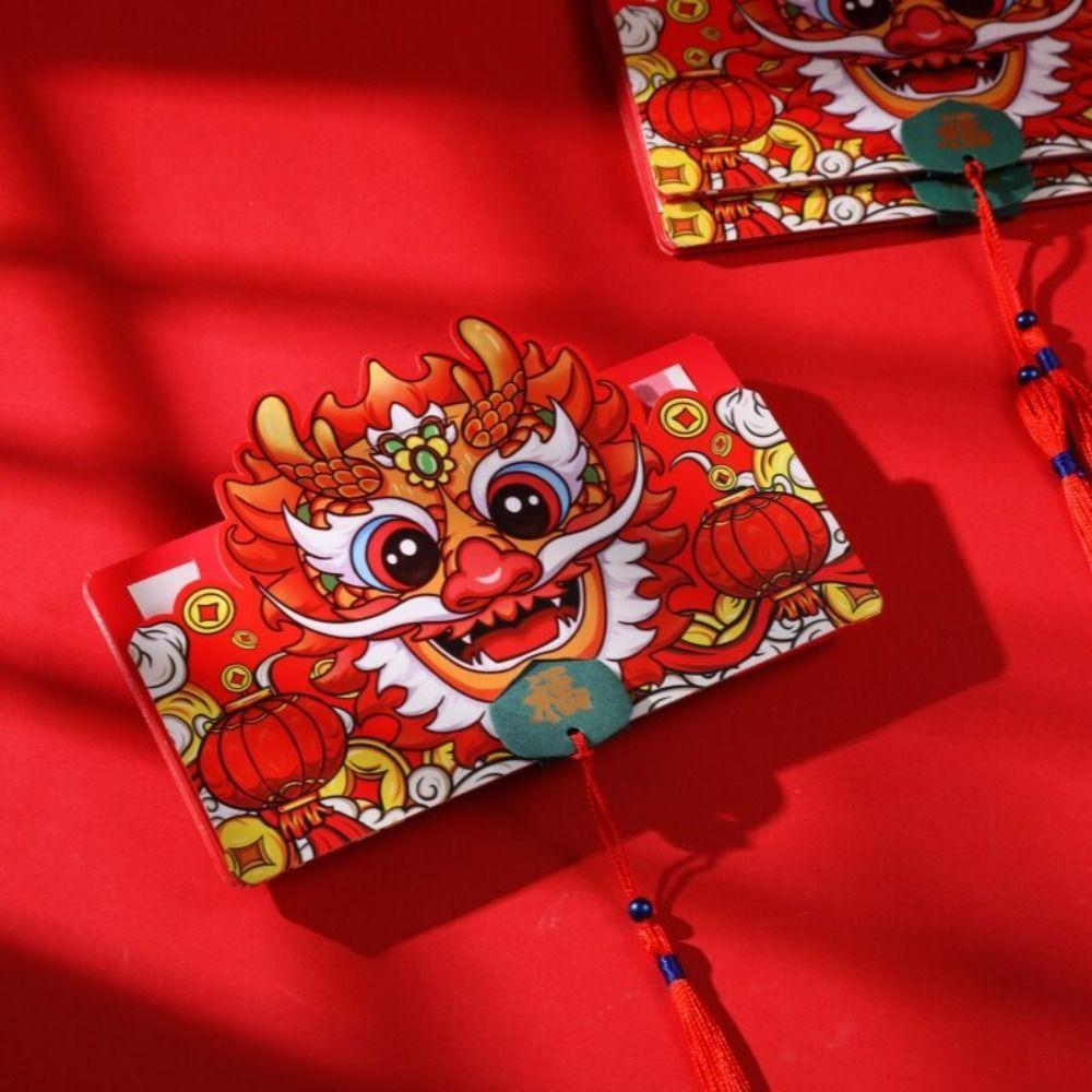 Hot Stamping 2026 Folding Red Envelope Cartoon Pattern Thickening Dragon Year Red Pocket With Tassels Lucky Festival Bag