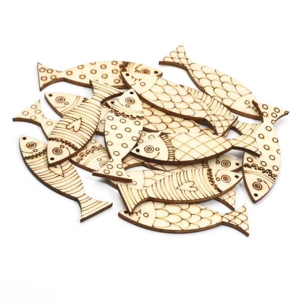 40PCS Blank Wooden Fish Cutouts Sea Animal DIY Crafts Painted Fish Ornaments Handmade Unfinished Fish Hanging Ornament