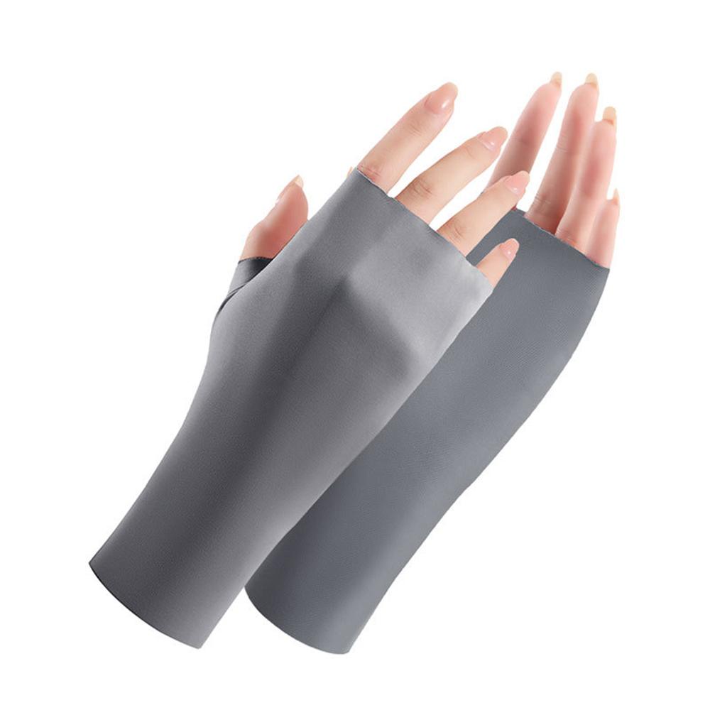 

Solid Simple Fingerless Ice Gloves Sun Protection Casual Driving Cycling Short Gloves Thin Breathable Elastic Mittens For Women серый