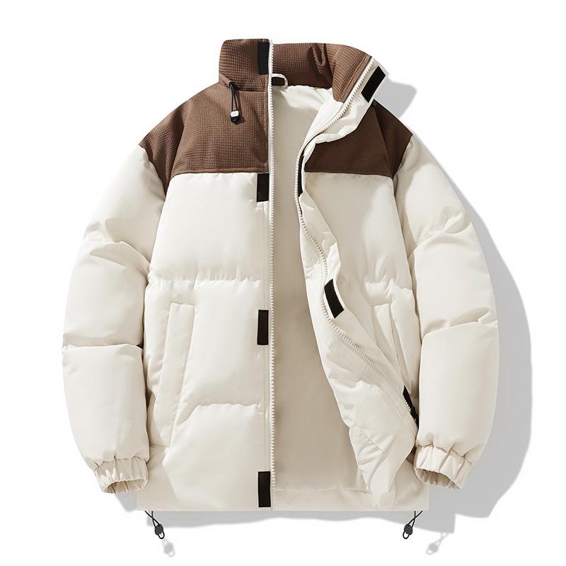 Stylish Winter Cotton Jacket: Windproof, Warm, Stand Collar, Patchwork Design