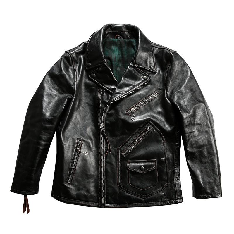 May Kaji horse leather jacket men's lapel oblique zipper leather jacket