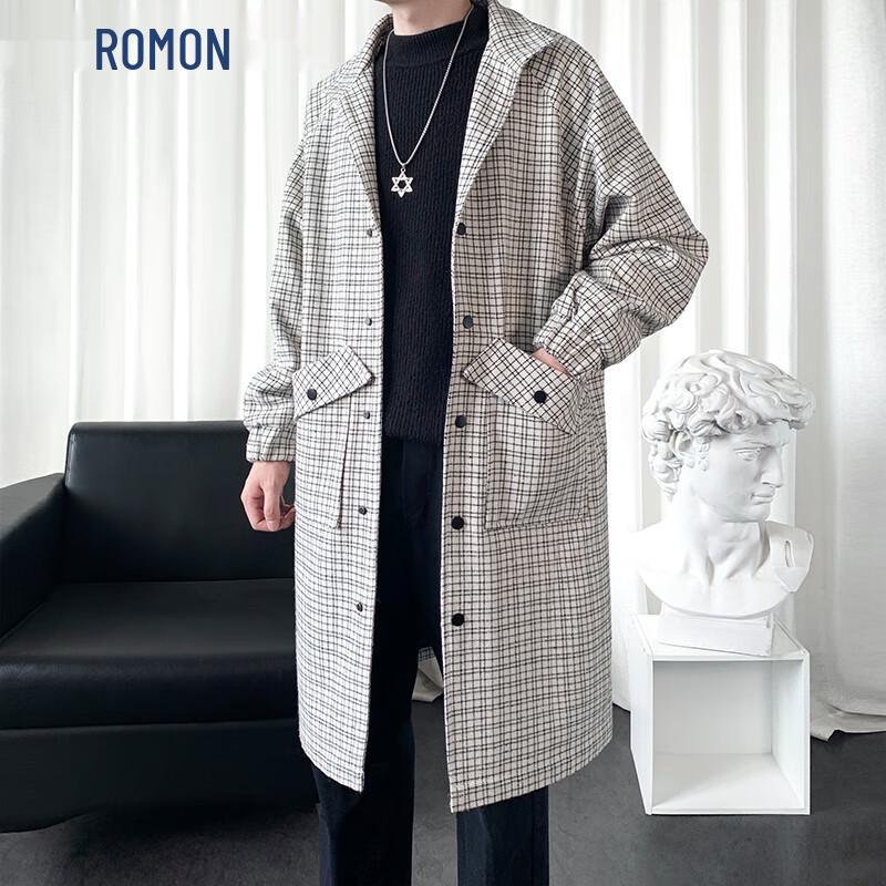 ROMON Мужское классическое клетчатое тренчкот M