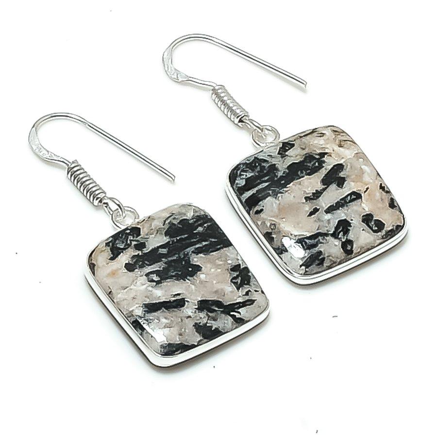 Natürlicher Hornblende Stein Edelstein 925 Sterling Silber Schmuck Ohrring 1,50" AEE-10796