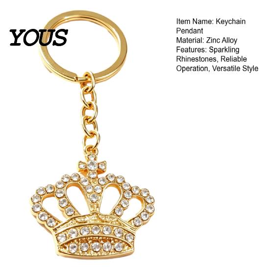 Extended Chain Keyring Keychain Pendant, Transparent Rhinestones Crown Design Key Ring with Strong Durable Chain, Smooth Opening Unisex Holder for