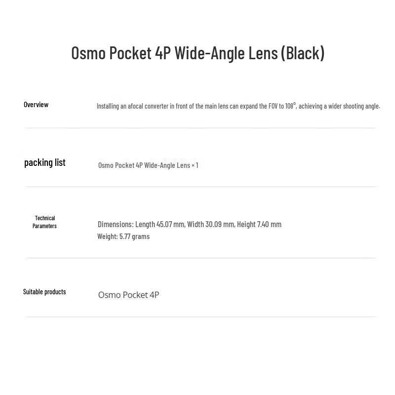 DJI Osmo Pocket 4P Wide-Angle Lens