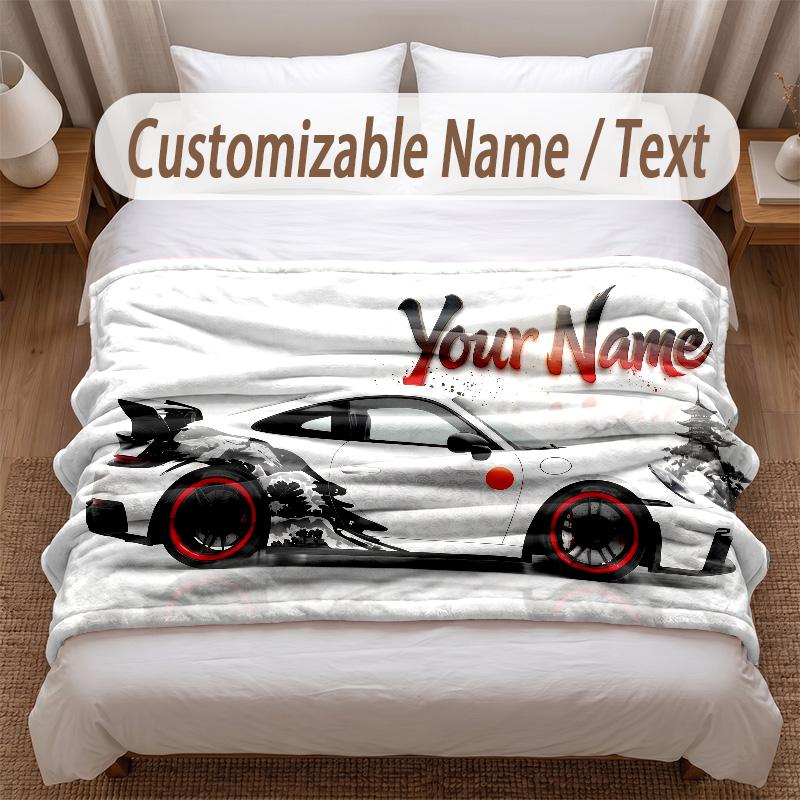 Tema Corse Automobilistiche Coperta Morbida Personalizzata Nome Personalizzato Stampa Testo Coperta Calda Decorazione Divano Casa Camera da Letto