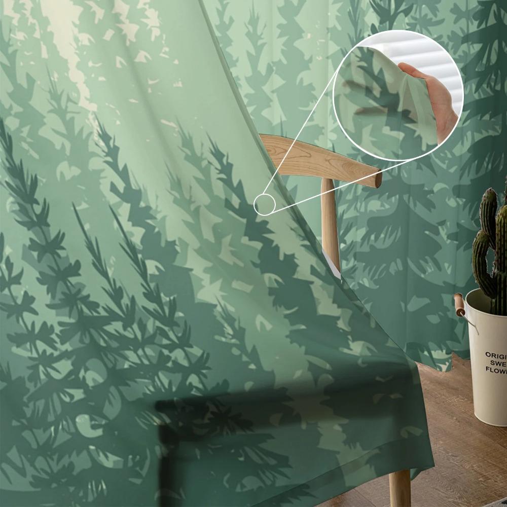 Simple Woods Green Trees Tulle Voile Curtains Bedroom Hotel Home Decor Sheer Curtains for Living Room Chiffon Printed Drapes