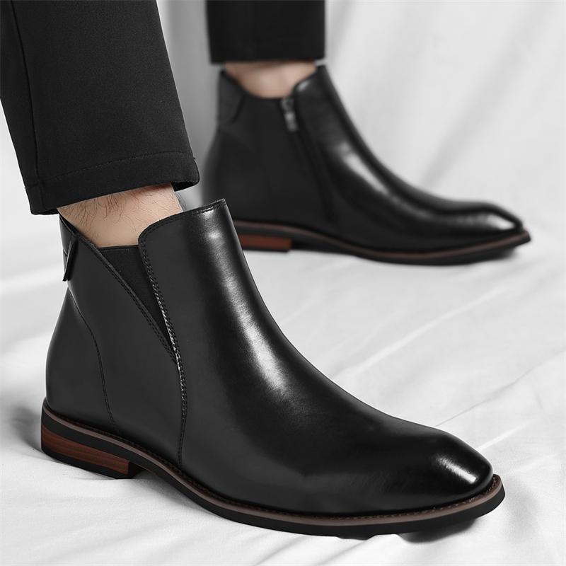 Fashionable Pointed Business Elegant Casual Leather Boots Winter New Plush Warm Outdoor Men's Boots Brand Quality Chelsea Boots