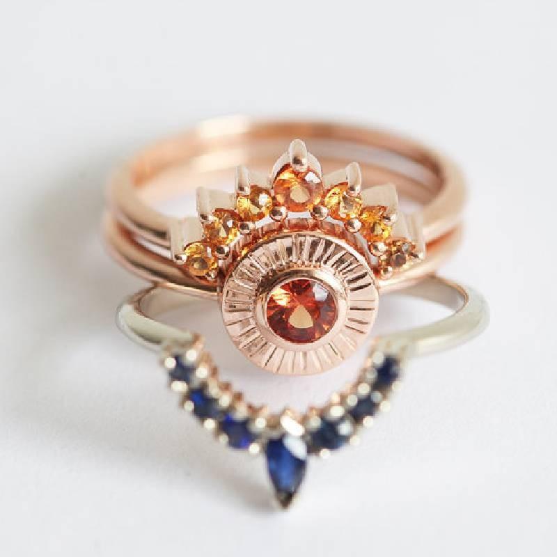 Elegant Rose Gold Three Piece Wedding Ring Set With Geometric Design For Women