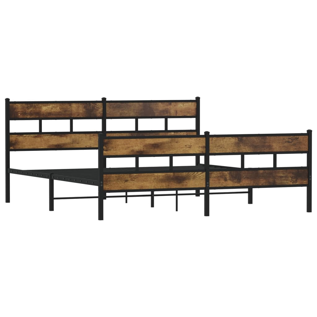 Metal Bed Frame Without Mattress Smoked Oak Finish 183 X 213 Cm