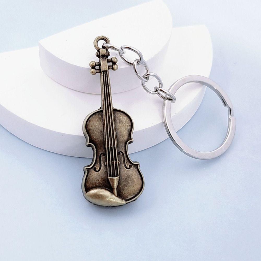 Copper Bronze Violin Key Chain Classical Musical Instrument Pendant Music Lovers