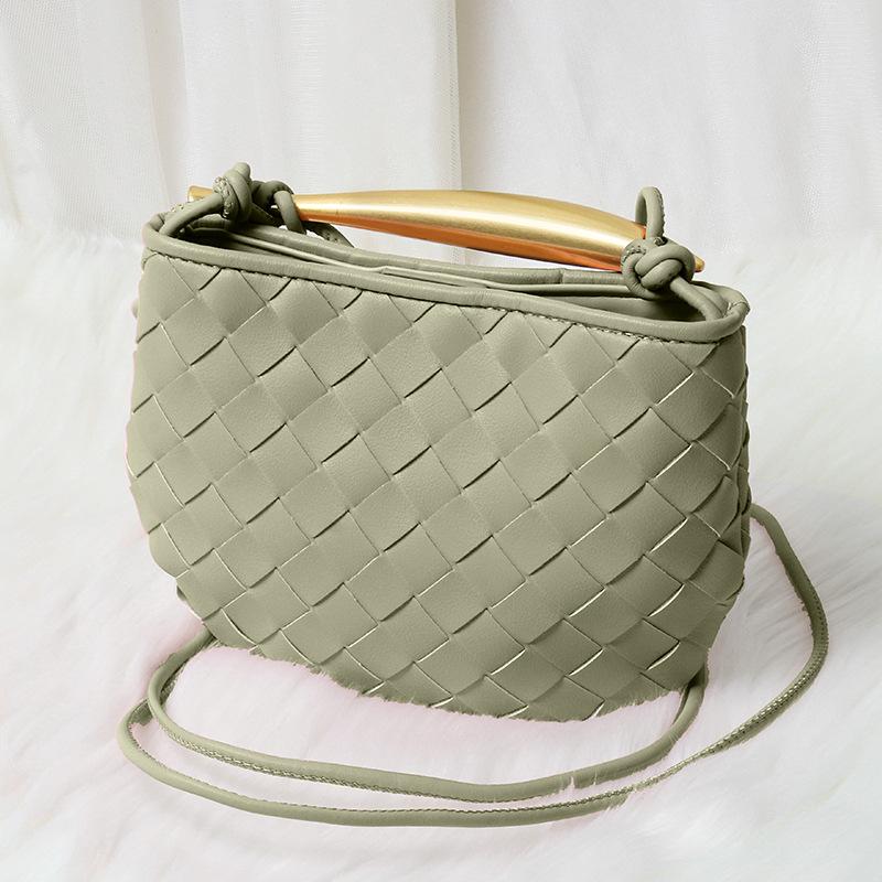 Cowhide Woven Bag Soft Leather Metal Bing Handbag Fashionable Personality Oblique Span Genuine Leather Women's Bag