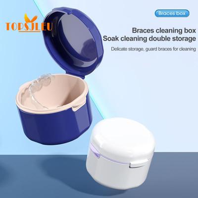Estojo Protetor de Dentadura Camada Dupla Oco com Drenagem - Caixa Plástica à Prova de Poeira, Limpeza Profunda, Protetor de Dentadura e Recipiente para Imersão de Aparelhos Invisíveis 2 em 1