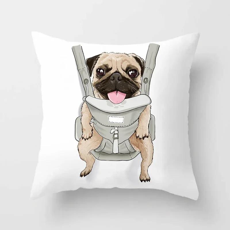 Cute Pug Bulldog Sofa Decorative Cushion Covers Pillowcase For Living Room  Polyester Pillow Case  Home Decor