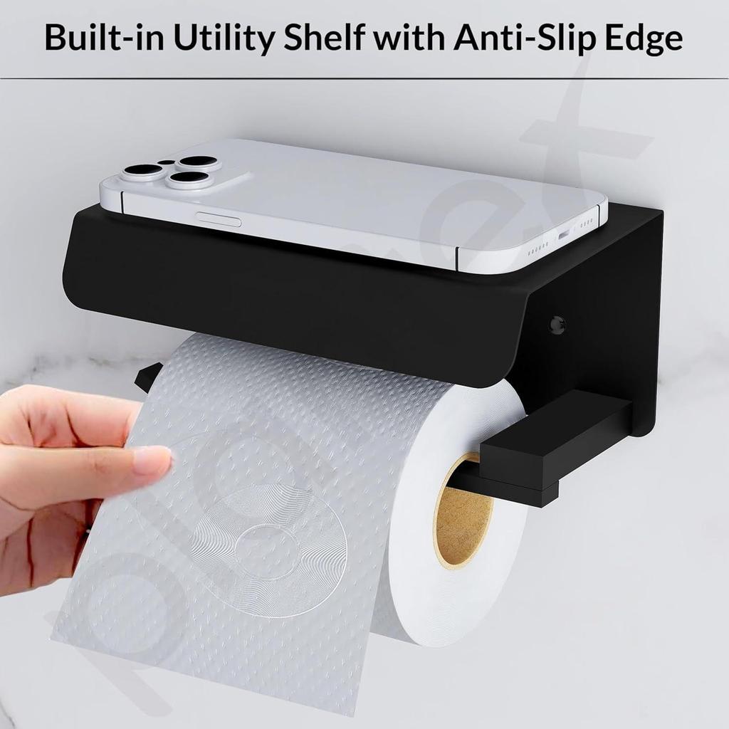 Stainless Steel Toilet Paper Holder with Mobile Stand/Toilet Paper Roll Holder for Bathroom Accessories (Matt Black)