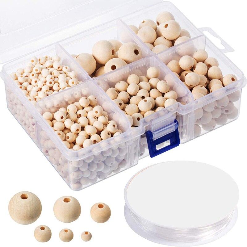 

Дерев яні намистини з бісеру Набір з 1 рулонної кришталевої еластичної лінії для виготовлення ювелірних виробів diy (6 розмірів 1105 шт) 1105 Pcs a box