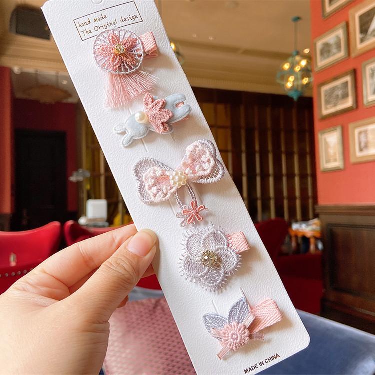 5 Pieces Set Cute Baby Handmade Cartoon Hairpin Lovely Little Girl Flower Side Clip Children Hair Accessories Kids Hair Clips