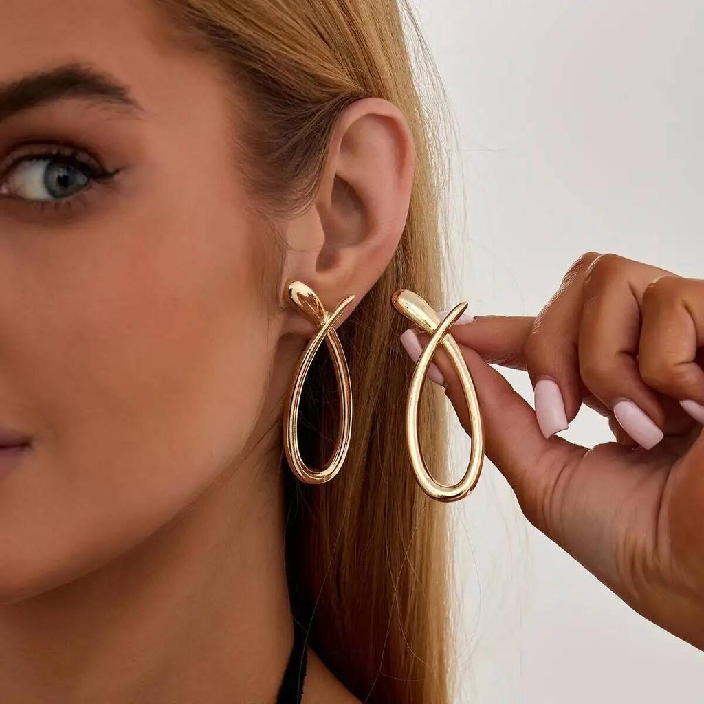 SHIXIN Simple Irregular Geometric Stud Earrings Women Punk Smooth Gold Color Metal Circle Piercing Ear Daily Wear Jewelry Gift