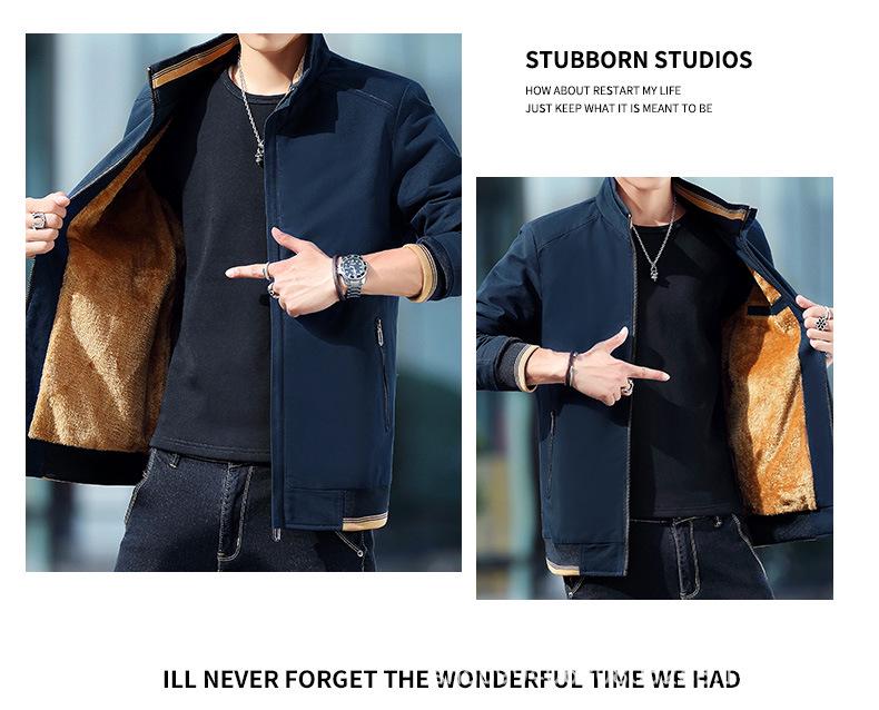 Men's Fleece Lined Winter Jacket - Thick, Pure Cotton, Plus Size, Casual Stand-Up Collar