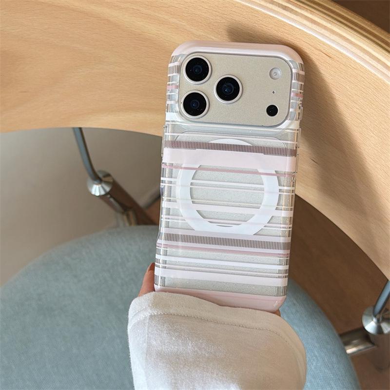 

Pink & White Striped Patchwork Bear Magnetic Case for iPhone 17/16 Pro Max/15/14 iPhone 16 Pro