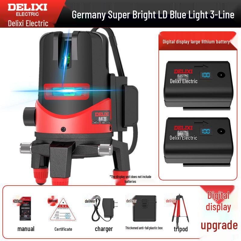 DELIXI High Precision Green & Blue Light Laser Level (2 & 5 Line) for Outdoor Use