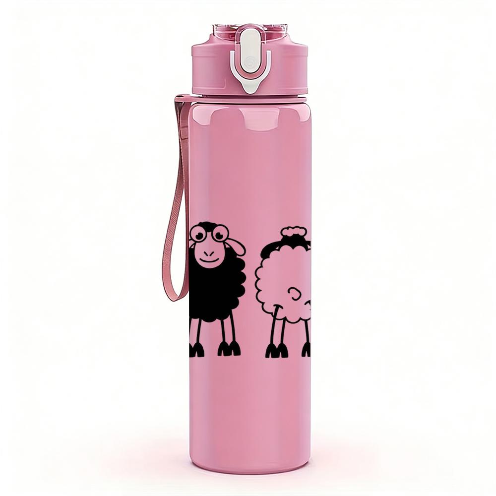1PC Simple Line Sheep Group Graphic,750ml Color Plastic Sports Water Bottle,Leakproof Flip Straw Lid,Suitable for Sports Office Home Use