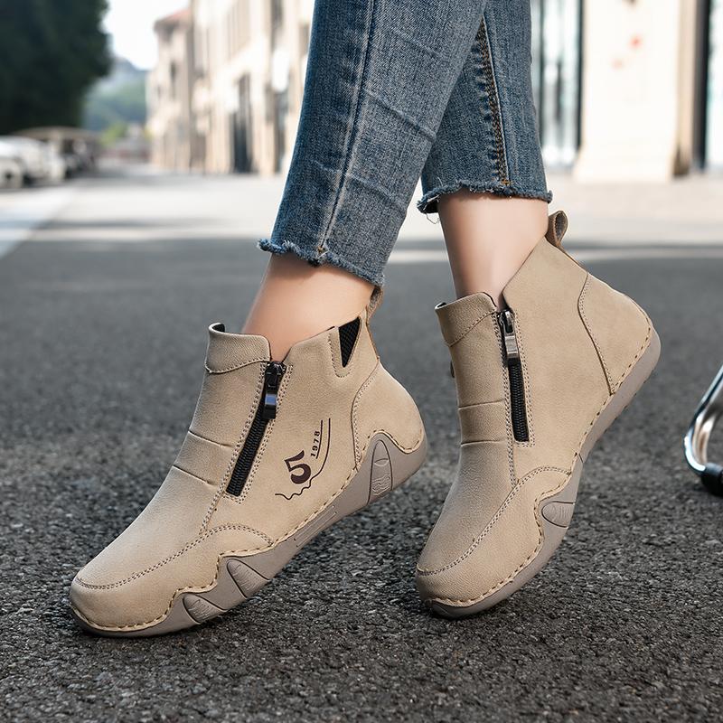 Women's High-top Casual Sneakers Handmade Leather Shoes Ankle Boots Spring & Autumn