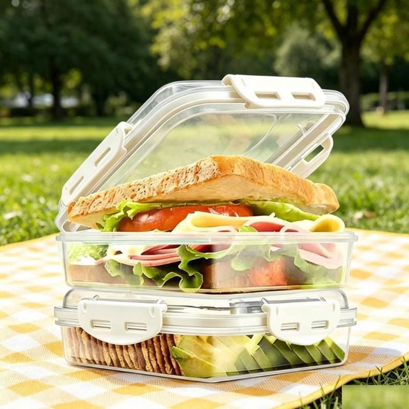Plastic Bread Storage Container with Clear Lid and Side Clasps for Sandwich Bread and Countertop Household Storage