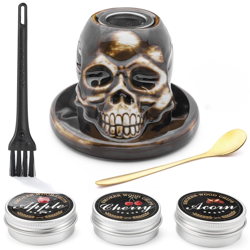 Skull Smoker Set, Cocktail Smoker, Ceramic Whiskey Smoker