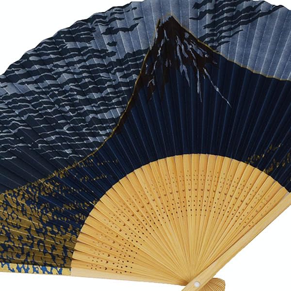 Ventaglio dipinto Kimono con raffigurante Monte Fuji blu [Elegante Iroha] Fragranza di alta qualità, design, blu.