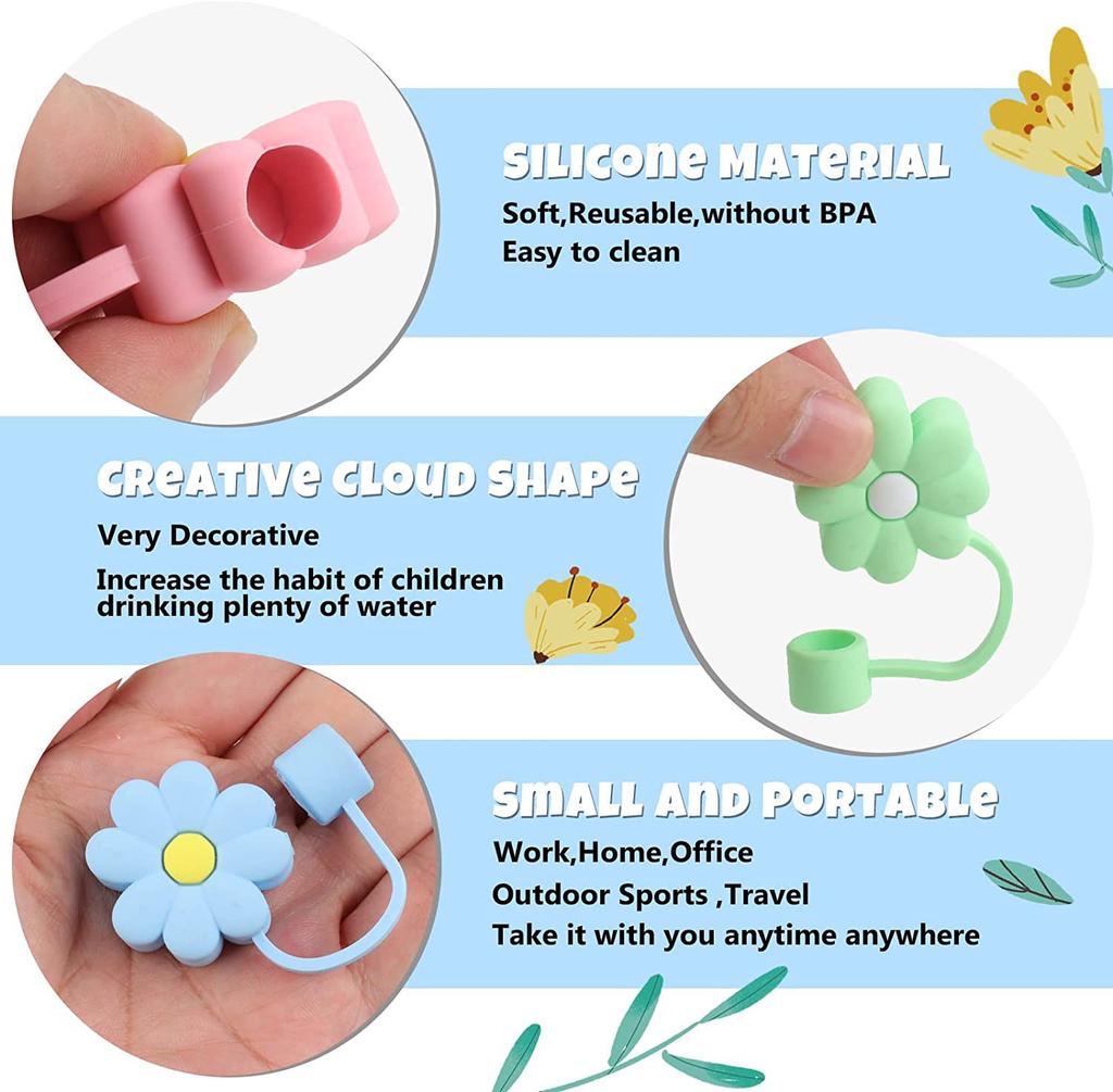 Straw Decoration 8Pcs Straw Tips Cover Straw Covers Cap For Reusable Straws Straw Protector