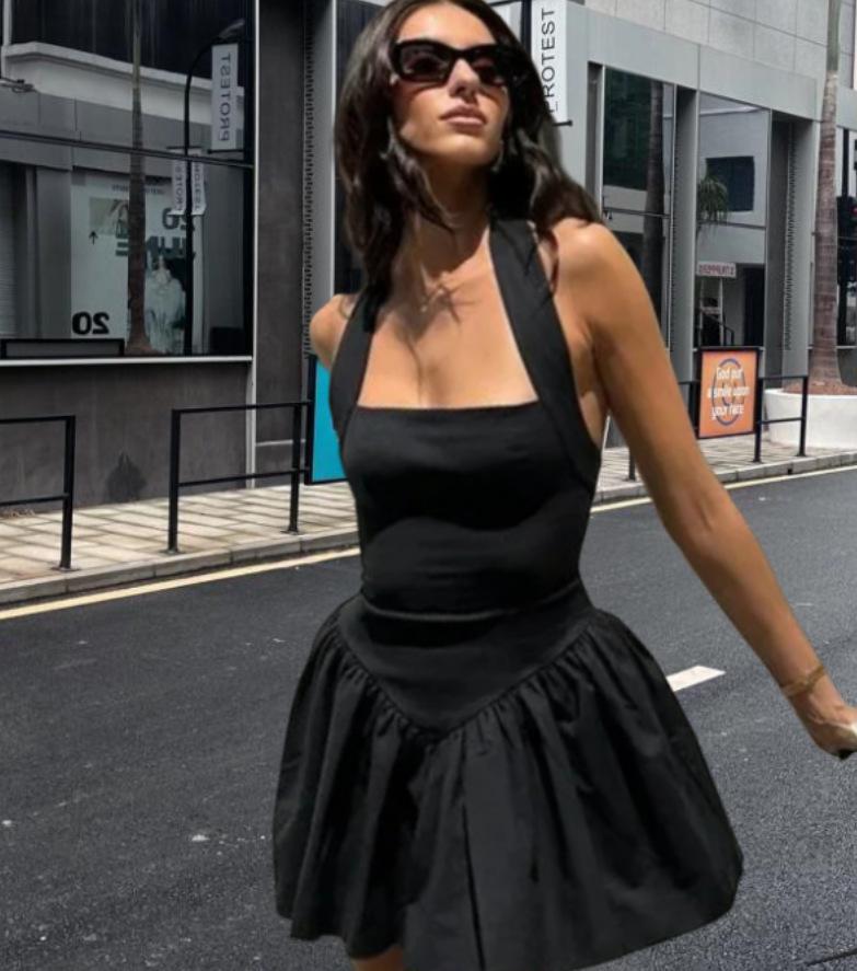 2024 Summer Sexy Halter Backless Solid Color Mini Skirt for Women