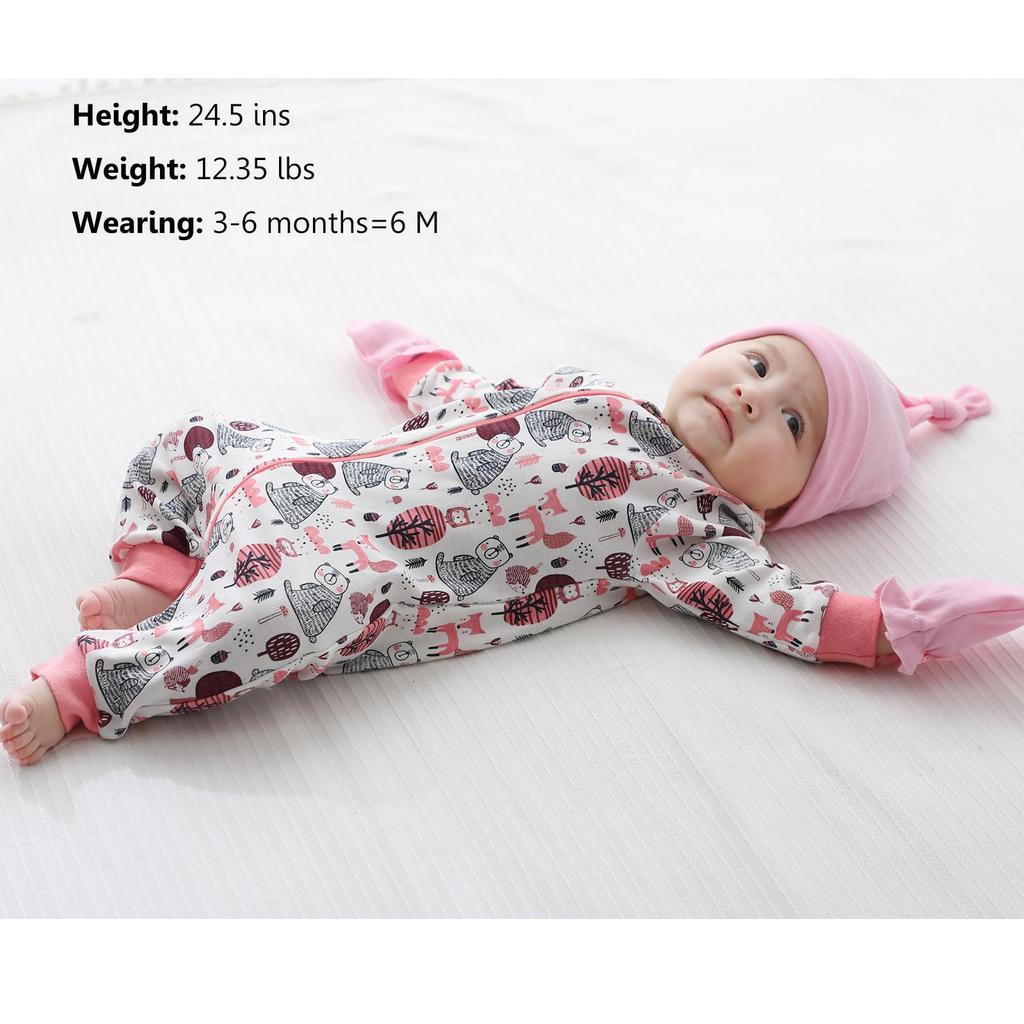MAMIMAKA Newborn Long Sleeve Open Baby Months Pajamas, Zippered, Autumn/Winter, Front, Gift, 0-3