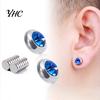 Stainless Steel Earrings 1 Pair Ear Studs Non-Piercing Magnetic Round Colored Rhinestone Embedded Men Women Fashion Jewelry Stud