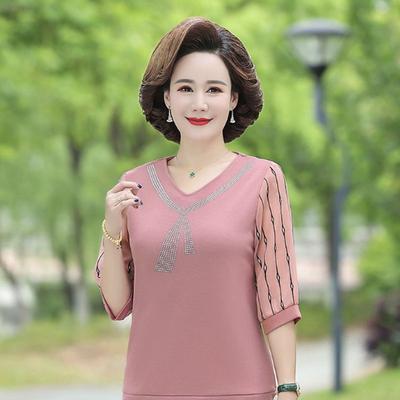 Versatile Temperament Elegant and Casual Summer Printed Women's Half Sleeved T-shirt Fashion Thin Loose Sequin V-neck Tops